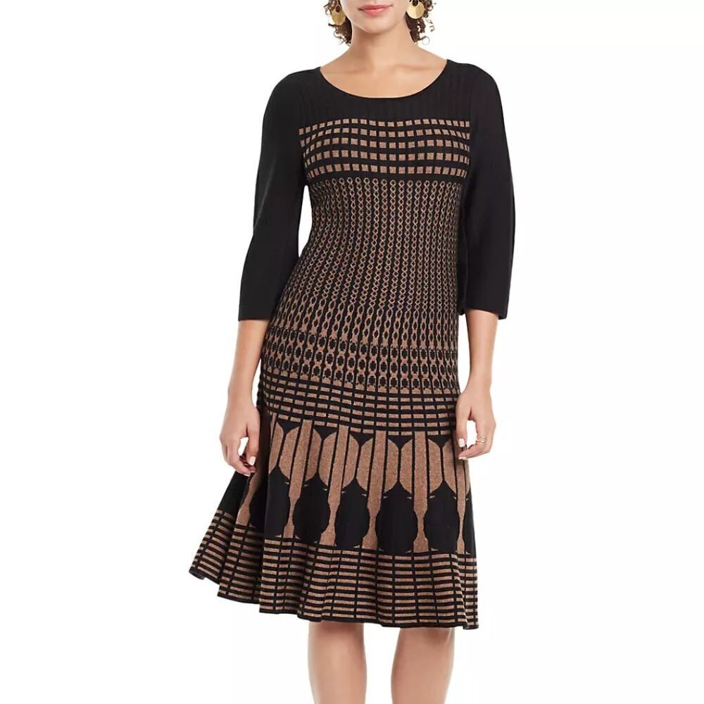 NWT Nic + Zoe Ellipse Twirl Fit and Flare Dress Bronze & Heather, Size XL
